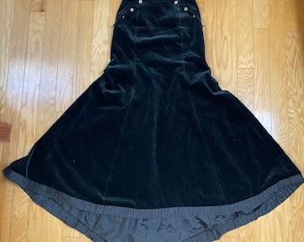 RARE SUMIE TACHIBANA Black Corduroy Ladies Train Skirt Regency Style Edwardian Bridgerton Victorian Steampunk Goth Velveteen