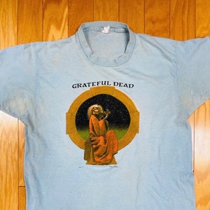 RARE 1975 Grateful Dead Blues for Allah Promo T-shirt Signed Garris Dated 1975 Sillscreen Print Collectible Vintage Rock T-Shirt Distressed