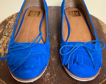 Hermosos zapatos Oxford Dolce Vita Delice de ante azul cobalto, nuevos con caja, suela blanca, no pisen mis zapatos de ante azul, sin usar, unisex, talla 8