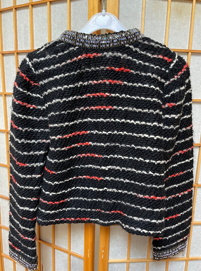 Alpacka, ull och akryl Tracy Reese för Anthropologie NWT Ny med etiketter Svart boucléstickad kavaj Glittriga paljetter Kavaj i Coco Chanel-stil bild 7