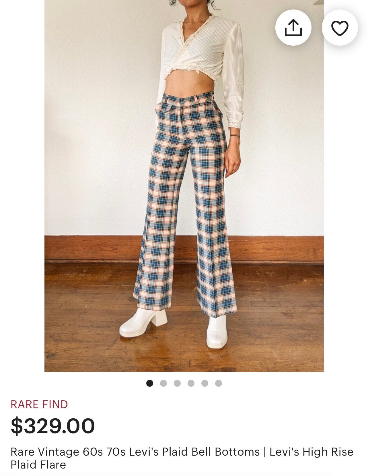 70s Madras Plaid Pants Seersucker Wide Leg Cuffed High Waist