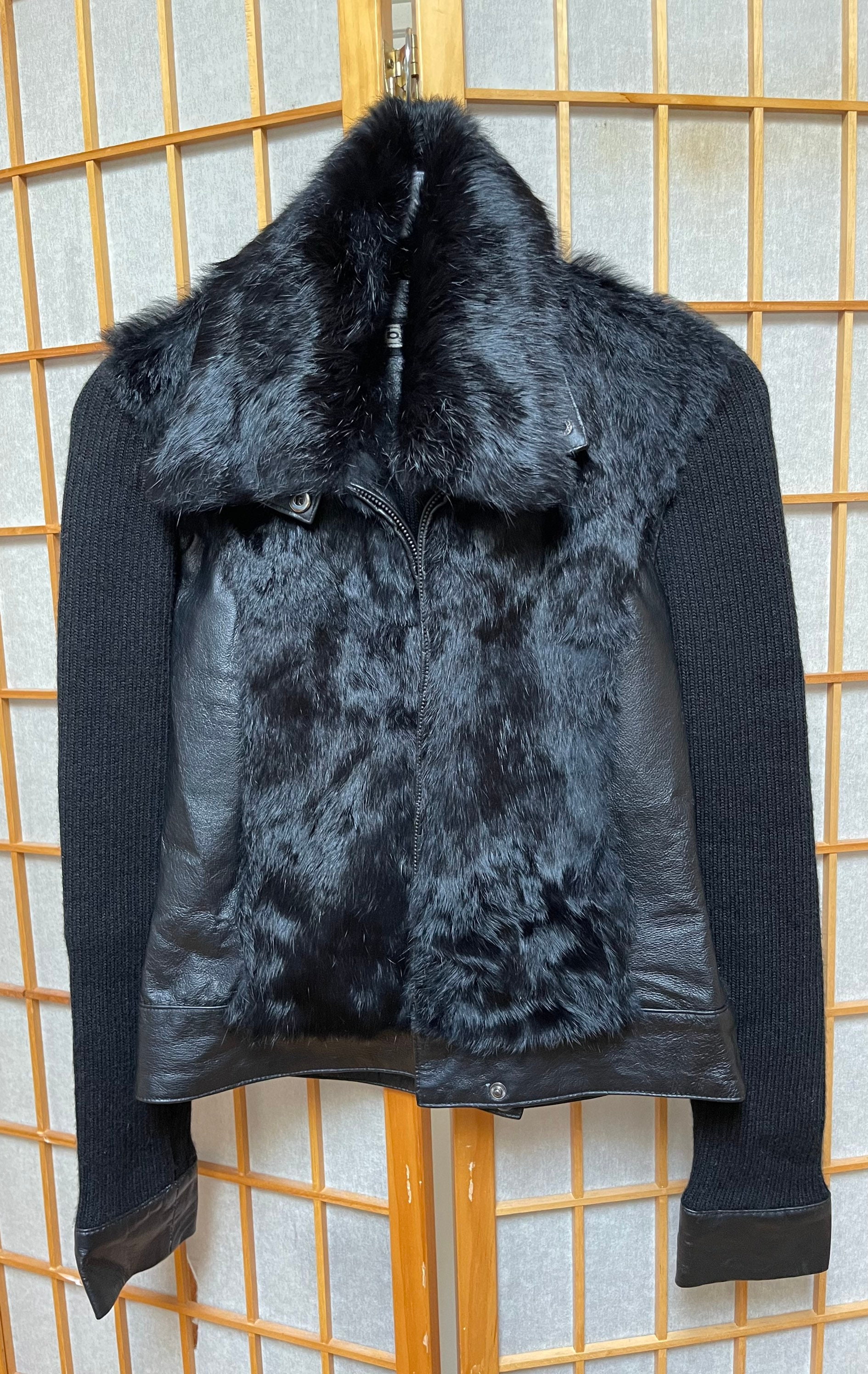 90s BEBE Fur & Leather Knit Rabbit Fur Gorgeous Zipper