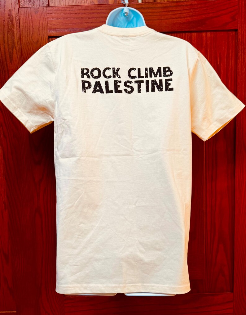 Camiseta de escalada palestina, hallazgo poco común, camiseta de protesta, escalada de resistencia al aire libre, movimiento Palestina Libre, diseño único, escaladores de roca imagen 6