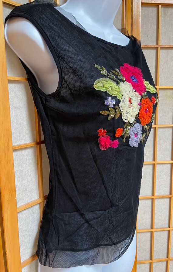 Gorgeous Netting Blouse Black With Front Floral E… - image 4