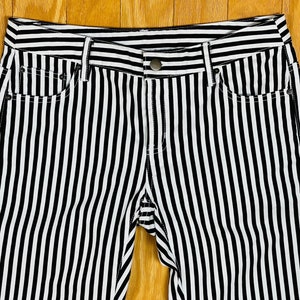 80s Striped Jeans Black & White Striped Trousers / Pants Slim Fit Low Rise Festival Hippie Boho Punk Goth Steampunk Skater Emo