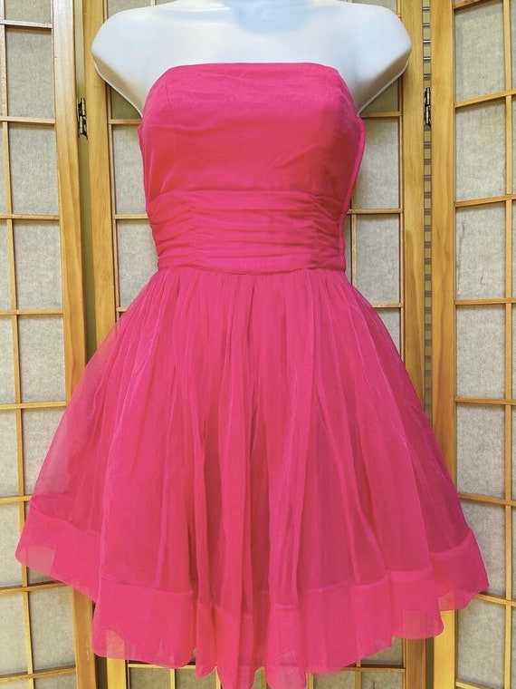 Hot Pink Sleeveless Bandeau Mini Dress Floaty Chi… - image 2
