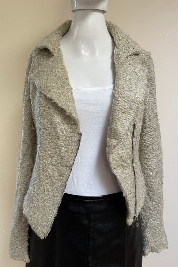 Wool Blend Nubby Tweed In Moto Jacket Oatmeal Col… - image 5