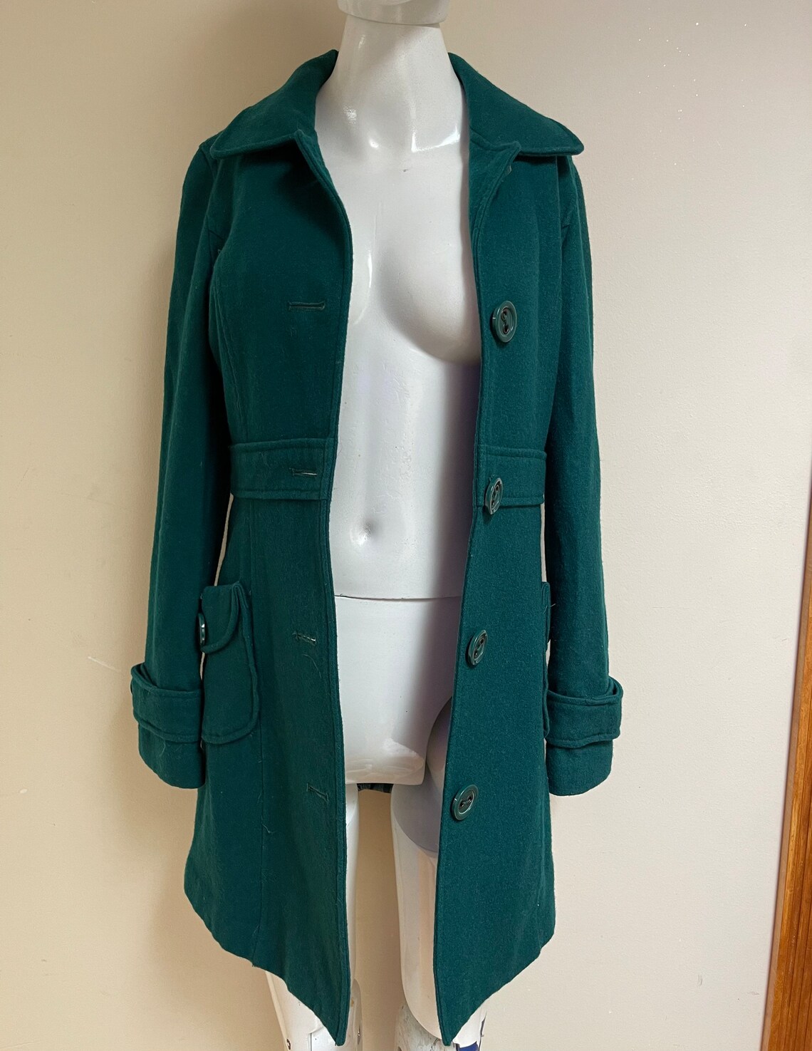 Emerald Jacket 1970s Wool Emerald Green Wool Campus Coat / Car Coat / Pea Coat ...