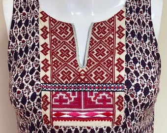 90s Ethnic Boho Tunic Sleeveless Floral Fabric Geometric Weaving & Embroidery Long Tunic A Common Thread Brand (Anthropologie) Size M