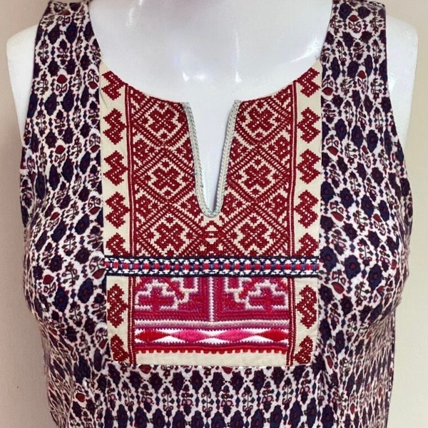 90s Ethnic Boho Tunic Sleeveless Floral Fabric Geometric Weaving & Embroidery Long Tunic A Common Thread Brand (Anthropologie) Size M
