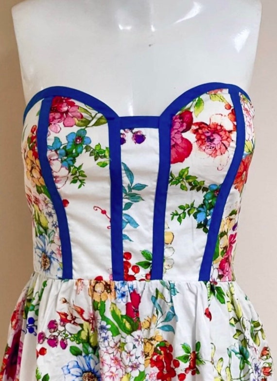 80s Corset Sun Dress Beautiful Floral Fabric Strap