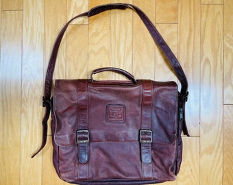 Bolso bandolera de piel de grano completo genuina de color marrón manteca suave de Geoffrey Beene, de piel curtida vegetal, para ordenador portátil y trabajo