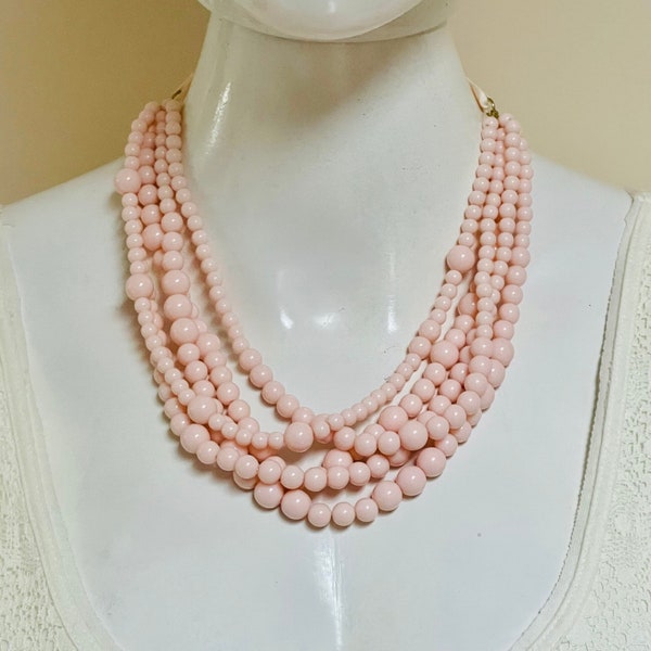 New With Tag Baublebar Multistrand Baby Pink Carnation Pink Beaded Necklace / Choker Pink Satin Ribbons Bows Closure Adjustable Length Gift