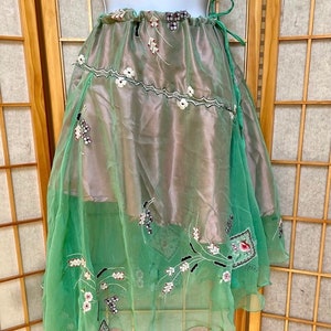 Beautiful 70s Fairy Skirt Floaty Double Layer Skirt Asymmetrical Floral Embroidery Handmade One Of A Kind Fairycore Adjustable Waist XS-L