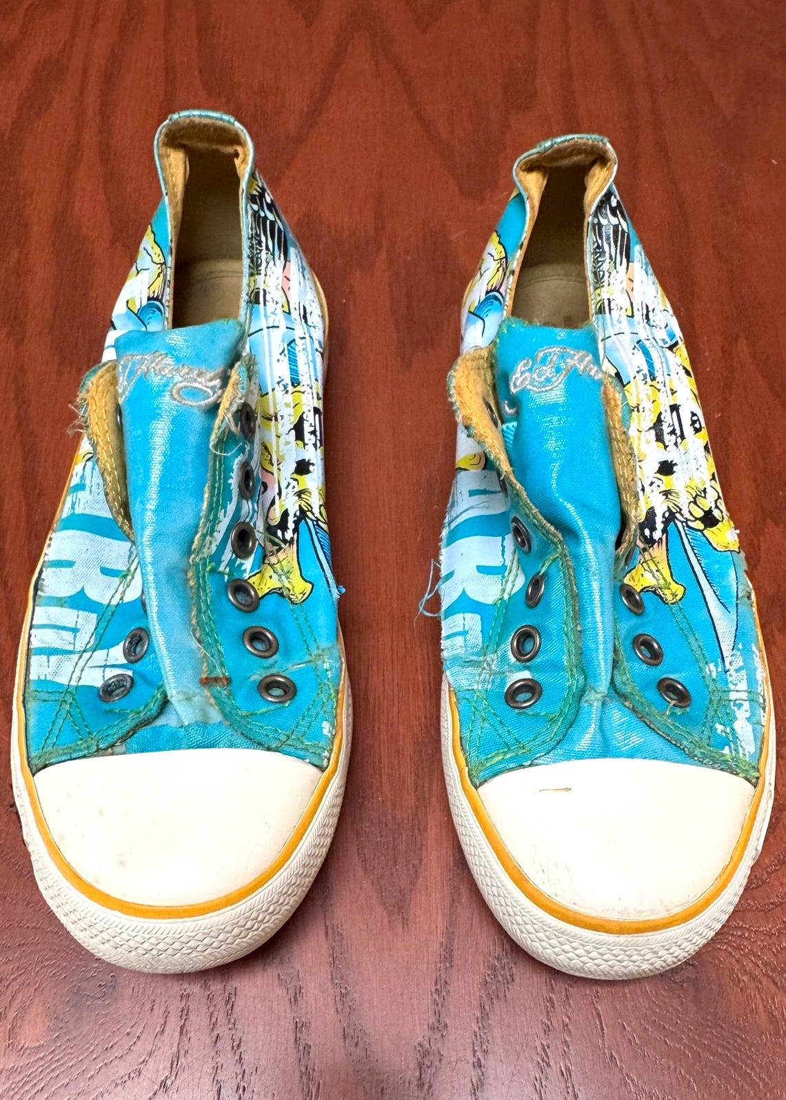 90s Bird of Prey Tattoo Flash Sneakers Lace Up Tennis Shoes Amazing Cool Distress Retro U.S. Women’s Size 7, foto 1 di 5