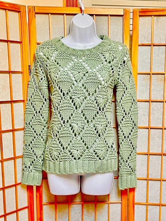 Fern Green Crochet Knitwear Pullover Vintage Sweat