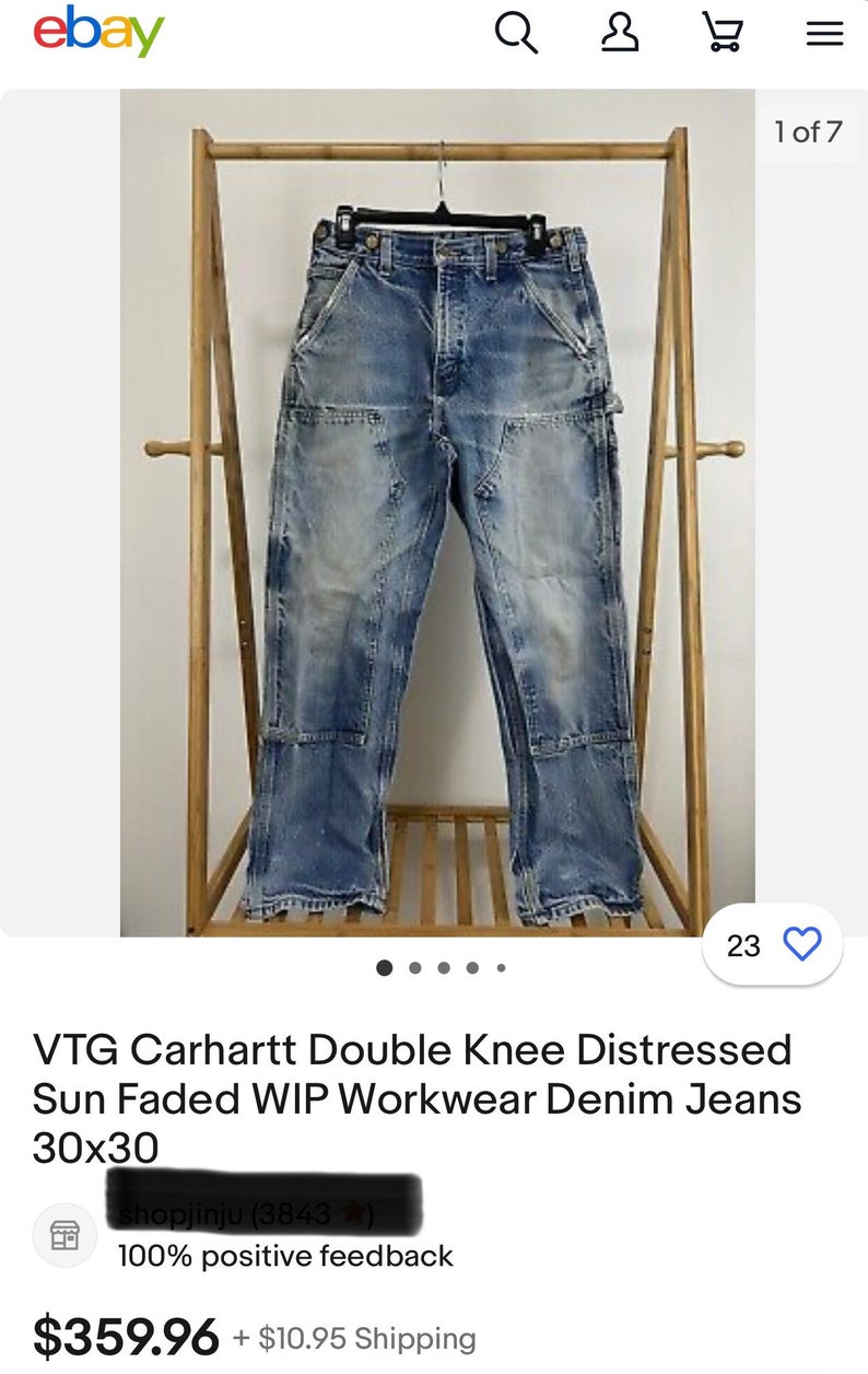 1990s Carhartt Double Knee Distressed Vintage Workwear Denim Jeans Punk Street Rocker Country Western Industrial Grunge Biker Alt 34x30 image 9