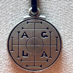 AGLA Protection & Wealth Talisman Pewter Hermetic Amulet Pendant Necklace Esoteric Jewelry Design On Both Side Woven Cord
