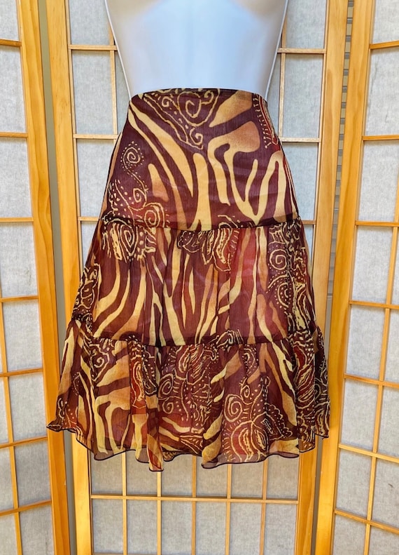 90s Zebra Pattern Skirt Floaty Chiffon A-Line Pea… - image 1