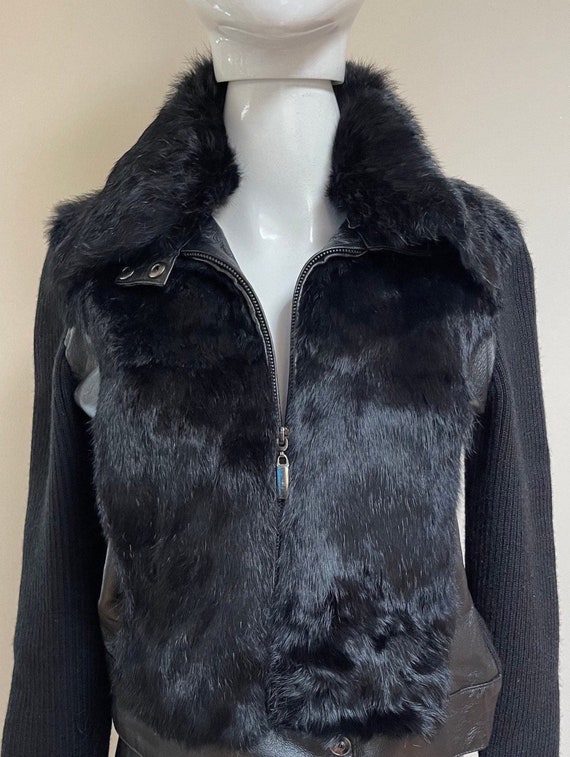 90s BEBE Fur & Leather Knit Rabbit Fur Gorgeous Zi
