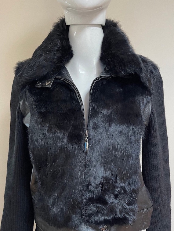 90s BEBE Fur & Leather Knit Rabbit Fur Gorgeous Zi