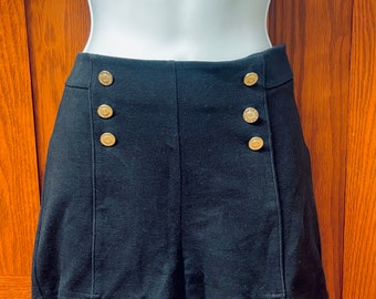 NWT Black Retro Style Tap Shorts Decorative Gold Tone Front Buttons Sailor  Micro Shorts Sexy Soft Pin Up Bombshell New With Tag