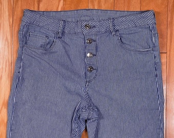 Jeans rayé bleu et blanc des années 80 / Hickory rayé / Train Engineer Stripe Taille 33