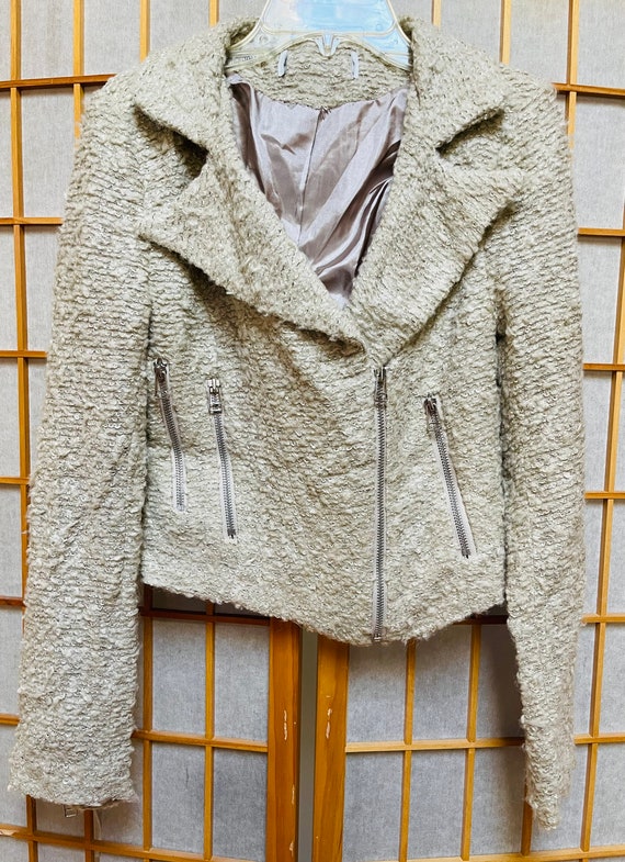 Wool Blend Nubby Tweed In Moto Jacket Oatmeal Col… - image 8
