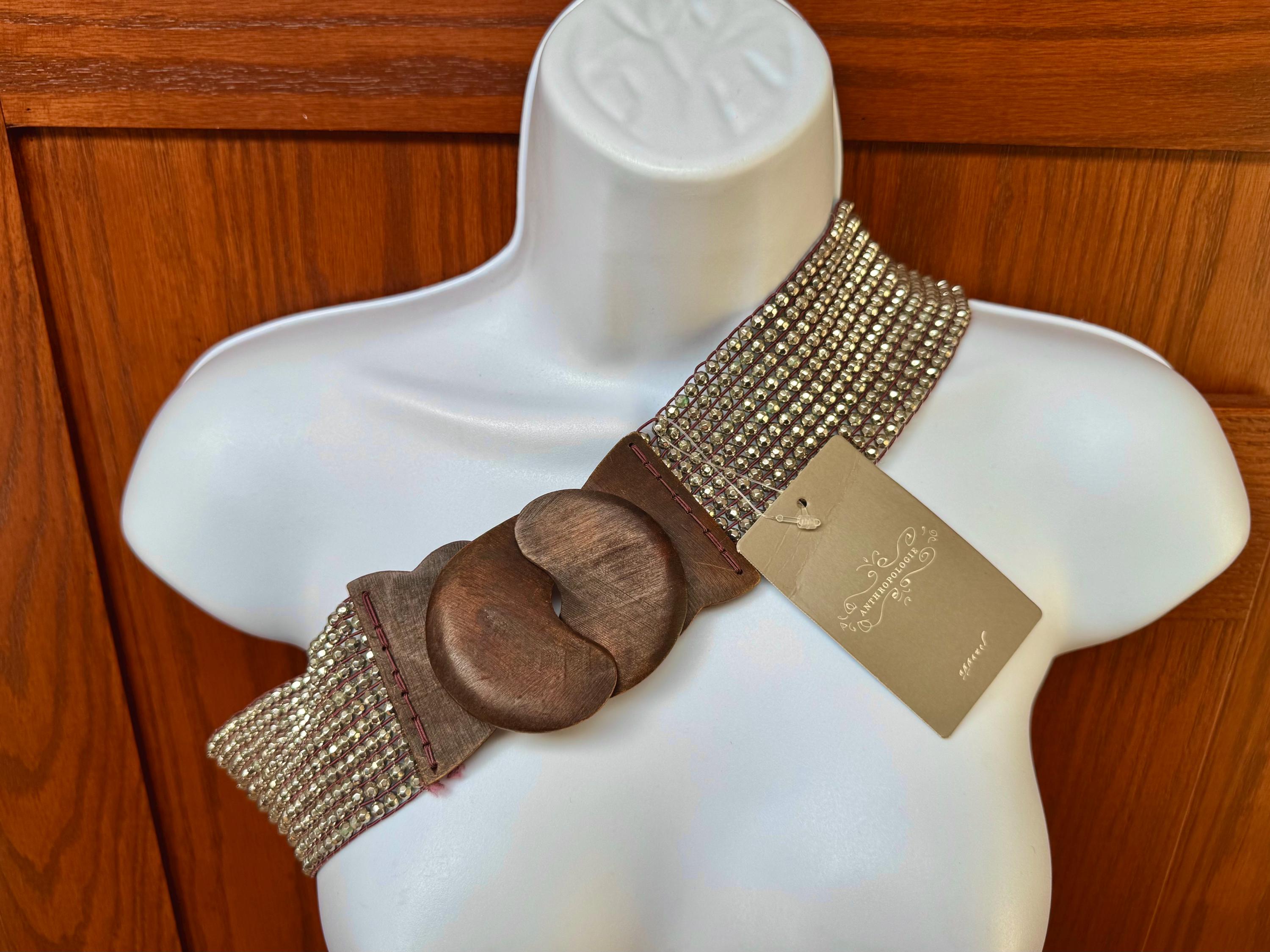 Anthropologie Yellow Beaded Belt with Wooden Buckle Waist Belt Beaded Wide Belts for Women for sale | eBay main image 4