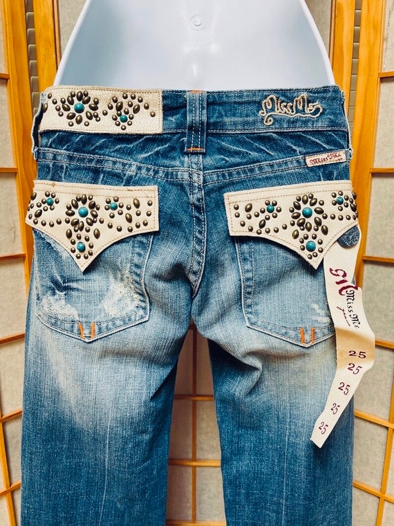 00s MissMe ブーツカットデニム 刺繍 ラインストーン y2k ギャル Miss