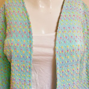 70s Embroidered Pastel Floral Soft Structure Blazer Roomy Semi-Sheer Femme Cottagecore Bohemian Hippie Femme