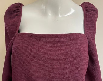 1990s Burgundy Tunic Pullover Top NWT New With Tags Deep Square Neckline Front & Back Puff Shoulders Balloon Sleeves Cottagecore Victorian