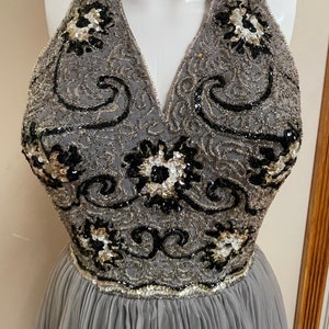 Rare 1950s - 1960s MIKE BENET OOAK Vintage Formal Halter Party Dress Sequins Transparent Gauze Tiered Skirt Marilyn Monroe Prom