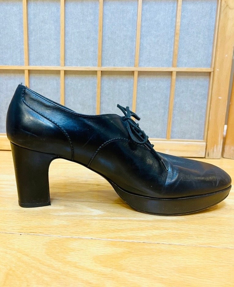 Robert Clergerie Vintage 80s Black Platform Lace up Tie up Oxfords