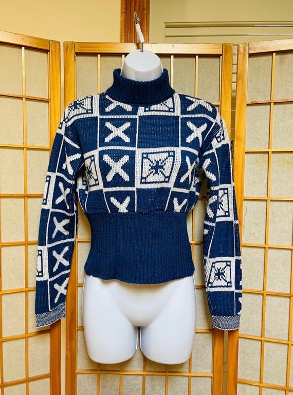 1950s Marbella Knits Winter Ski Sweater Checkerbo… - image 1