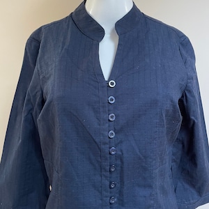 1980er Jahre Christopher & Banks Navy Leinen Tunika Mehrere Knöpfe Arbeitskleidung Damen Bluse Damen Jacke Größe S