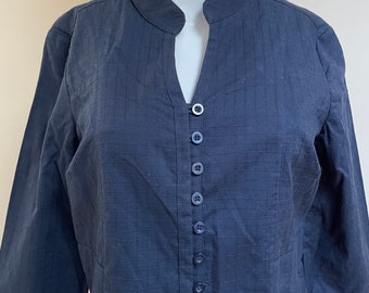 1980s Christopher & Banks Navy Linen Tunic Multiple Buttons Workwear Ladies Blouse Ladies Jacket Size Small