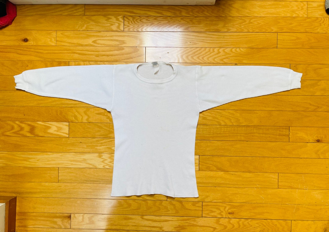 80s Mills Waffle Weave Long Johns Thermal Top Underwear White