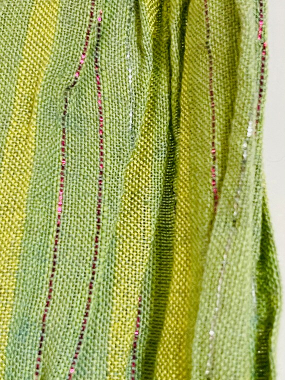 Celery Green Sparkly Metallic Thread Fringed Cott… - image 8