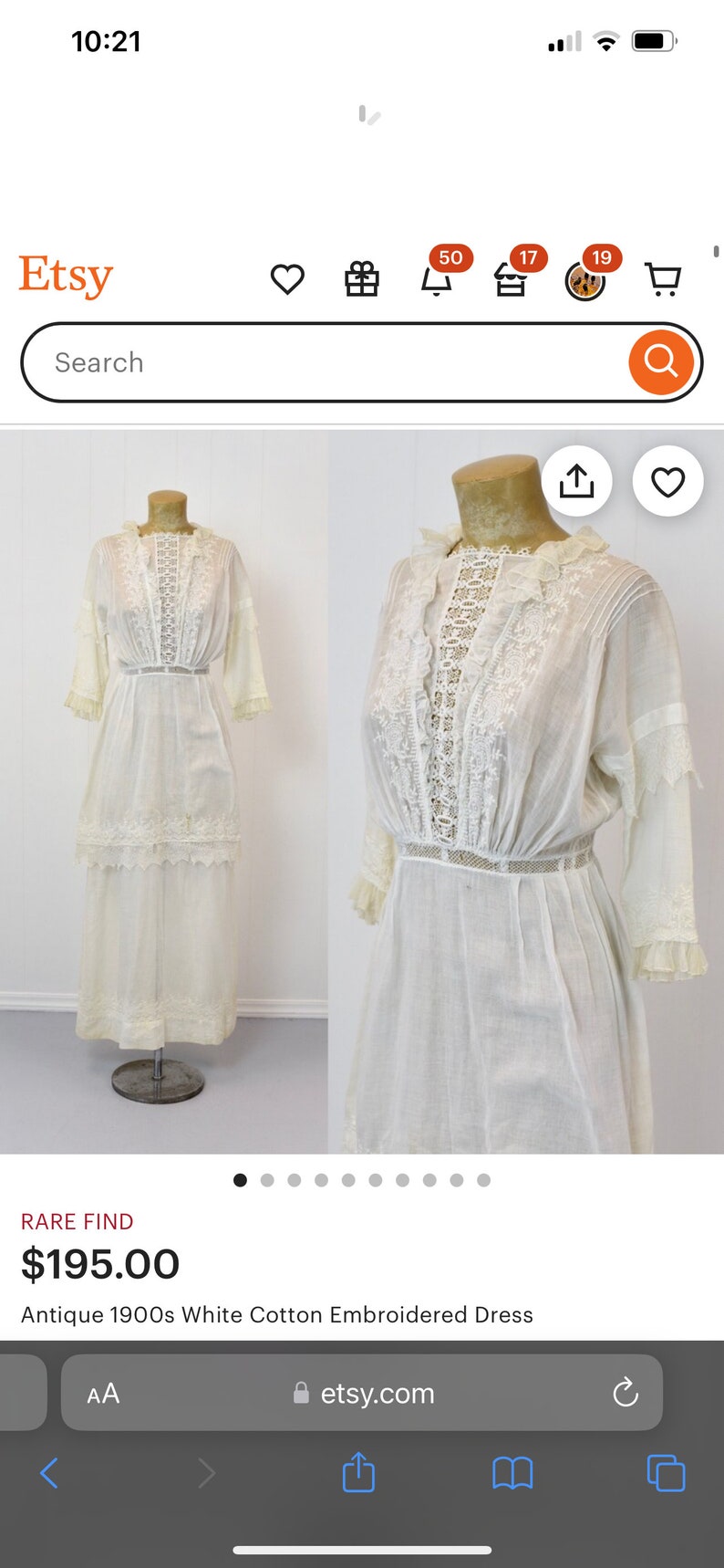 1800s / 1900s Authentic Beautiful White Cotton Ladies Long Dress Edwardian Victorian Regency Era Collectors Piece image 9