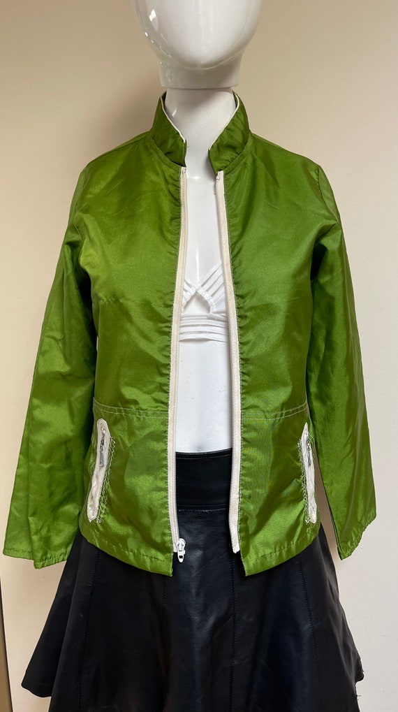 1970s Sears Windbreaker Apple Green White Contras… - image 5