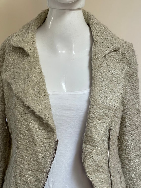 Wool Blend Nubby Tweed In Moto Jacket Oatmeal Col… - image 4