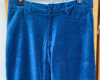 Hermosos pantalones de terciopelo azul verdoso con bolsillos con puños Coco Chanel Retro Elegance talla 5