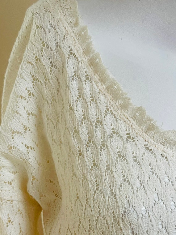 80s Cream Crochet Chiffon Knit Sweater Open Weave… - image 10