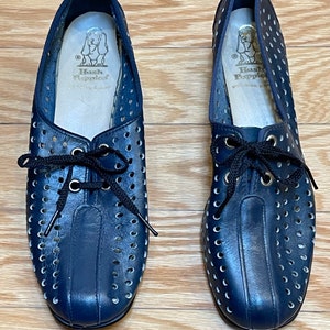 1960s Vintage Iconic Hush Puppies Navy Perforated Oxford Low Heel Shoes image 2