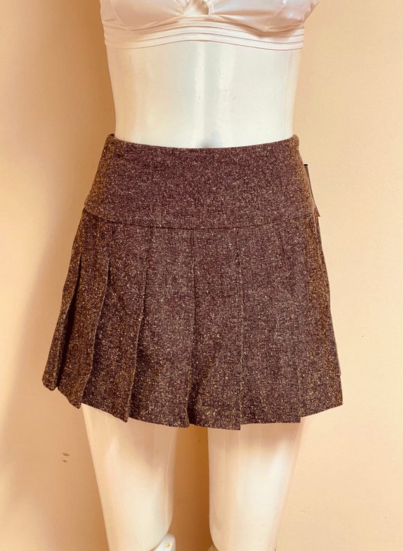 NWT Brown Popcorn Tweed Pleated Mini Skirt / Micro