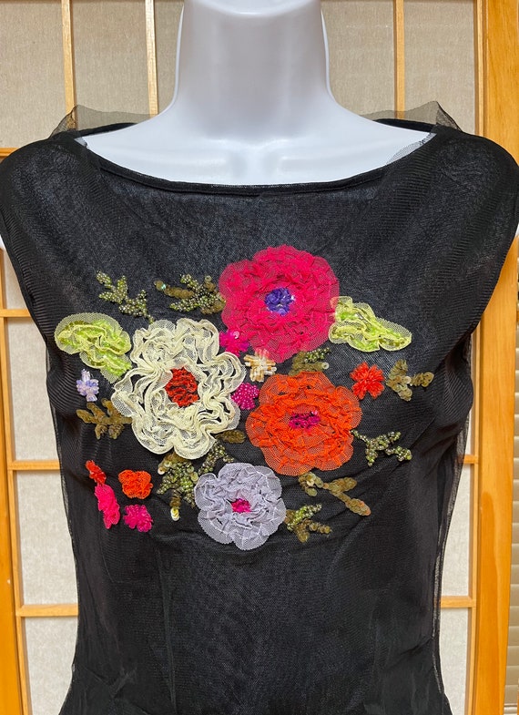 Gorgeous Netting Blouse Black With Front Floral E… - image 1