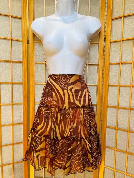 90s Zebra Pattern Skirt Floaty Chiffon A-Line Pea… - image 3