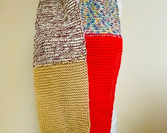 Hand Knit Handmade Multicolor Colorway Blocks Warm Yarn Scarf Soft & Sweet