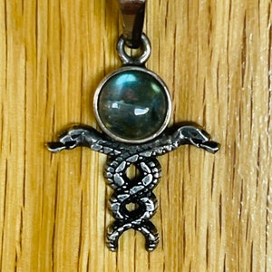 Vintage 70s Moonstone Twin Snakes Pendant Necklace Spiritual Pagan Witch Gothic Moon Spiritual Earth Mother Boho Hippie